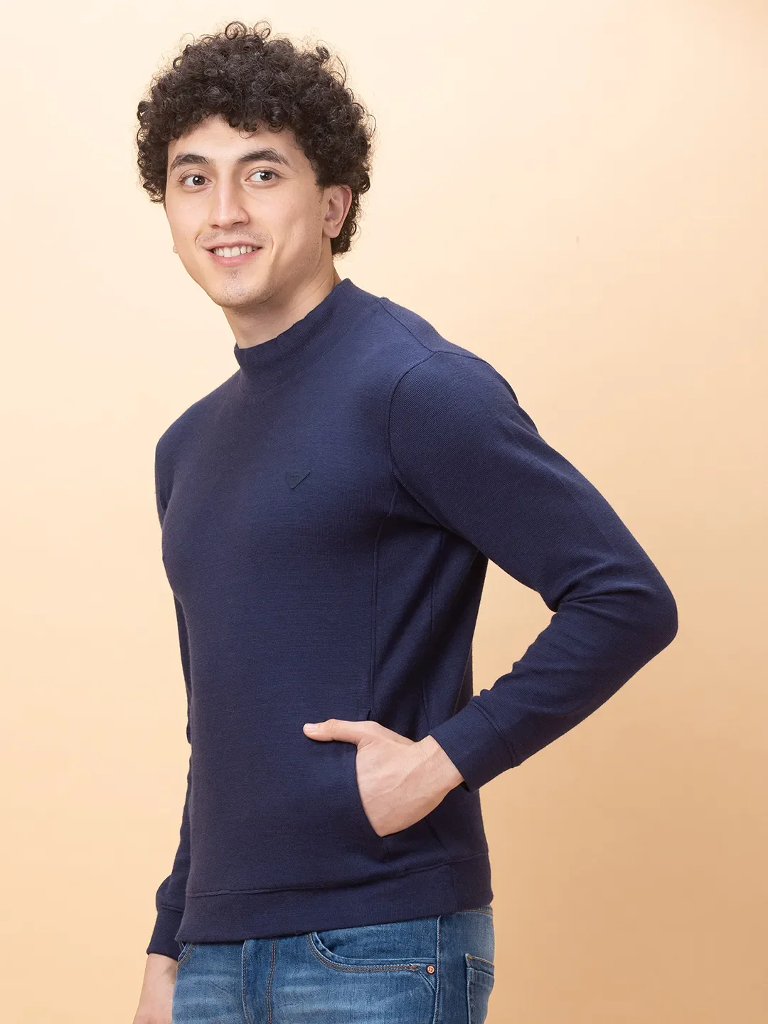 Blue Regular Fit High Neck Men's Sweatshirt by Being Human Clothing - Image 4