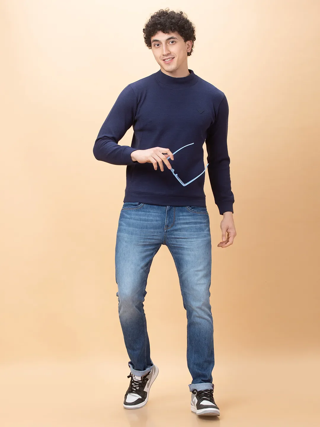 Blue Regular Fit High Neck Men's Sweatshirt by Being Human Clothing - Image 6