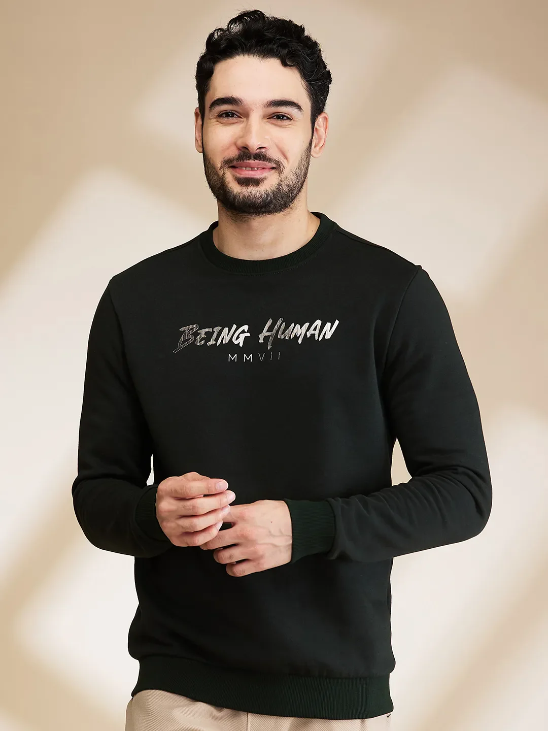 Green Regular Fit Round Neck Long Sleeves Men's Sweatshirt by Being Human Clothing