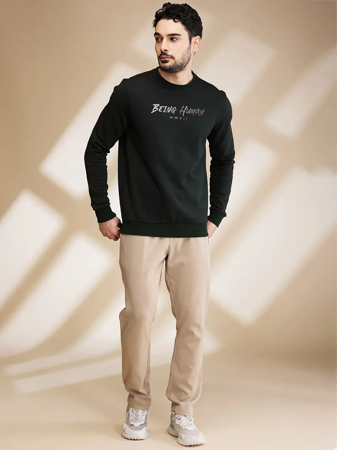 Green Regular Fit Round Neck Long Sleeves Men's Sweatshirt by Being Human Clothing - Image 2