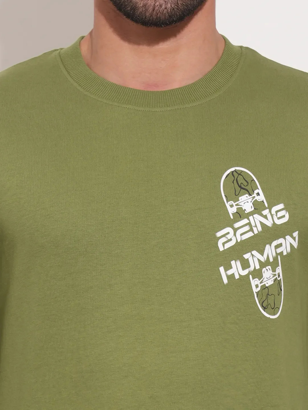Green Regular Fit Round Neck Men's Sweatshirt by Being Human Clothing - Image 5
