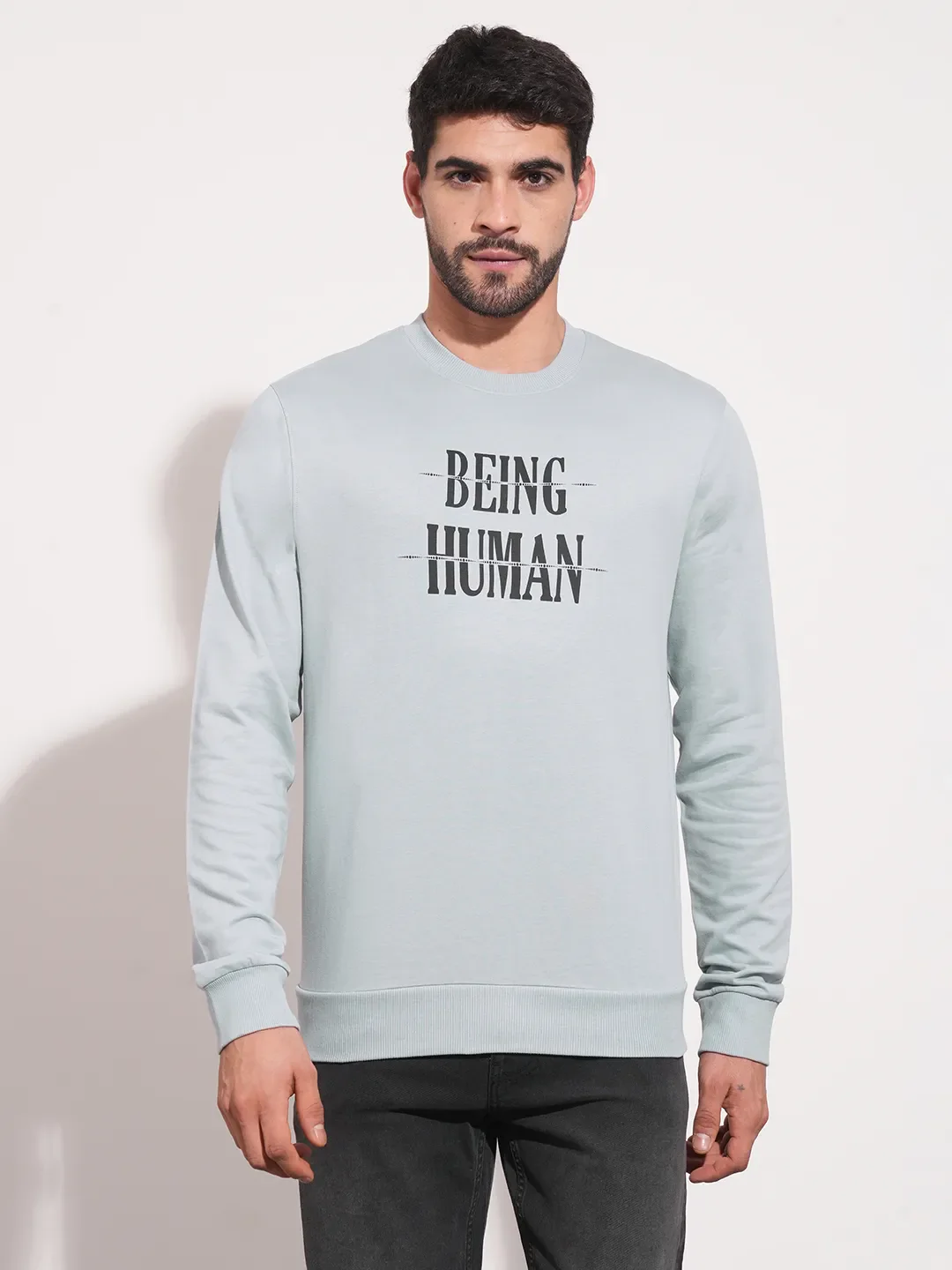 Grey Regular Fit Round Neck Men's Sweatshirt by Being Human Clothing