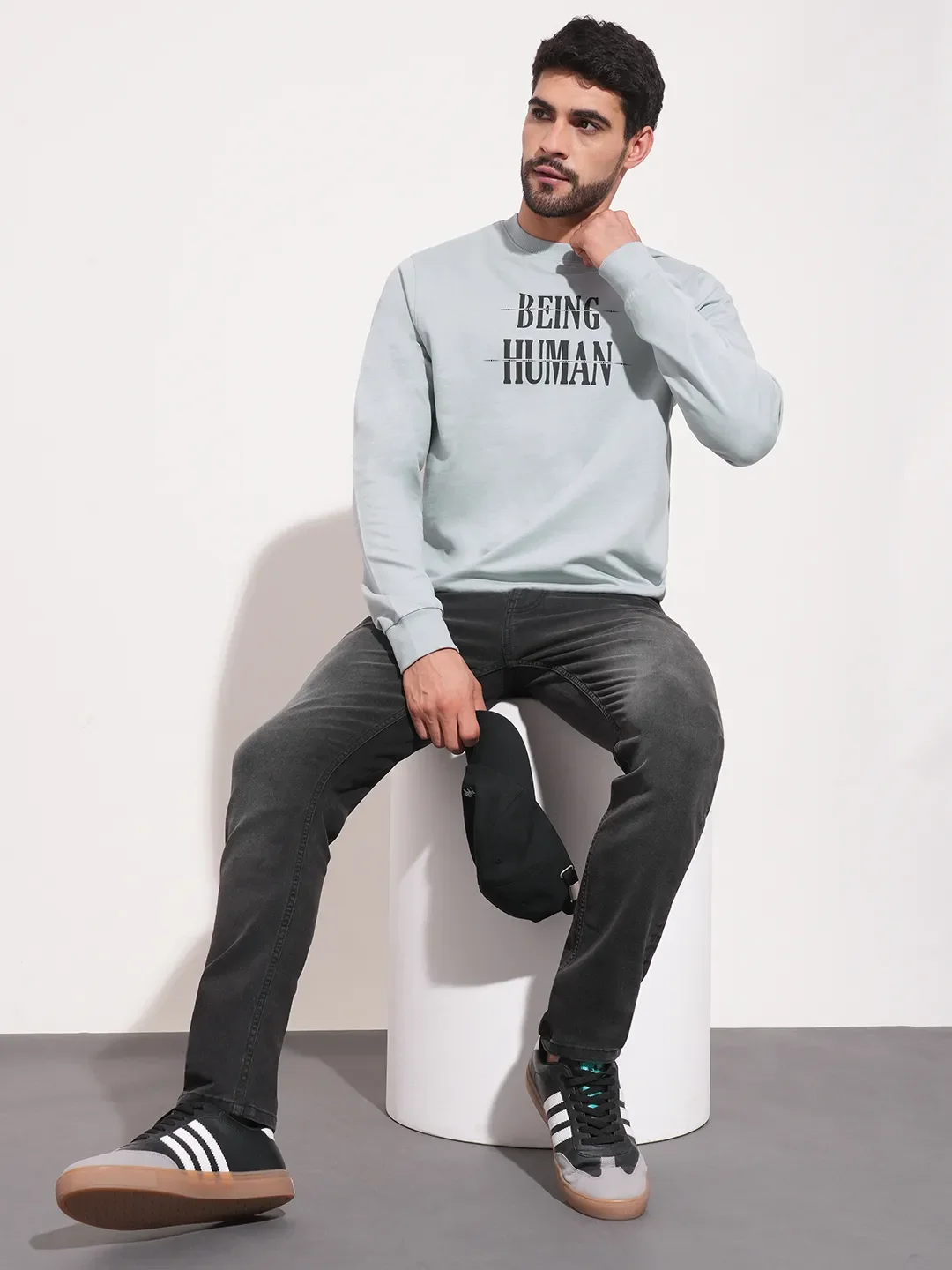 Grey Regular Fit Round Neck Men's Sweatshirt by Being Human Clothing - Image 2