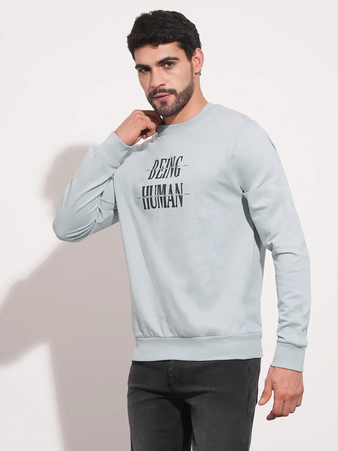 Grey Regular Fit Round Neck Men's Sweatshirt by Being Human Clothing - Image 4