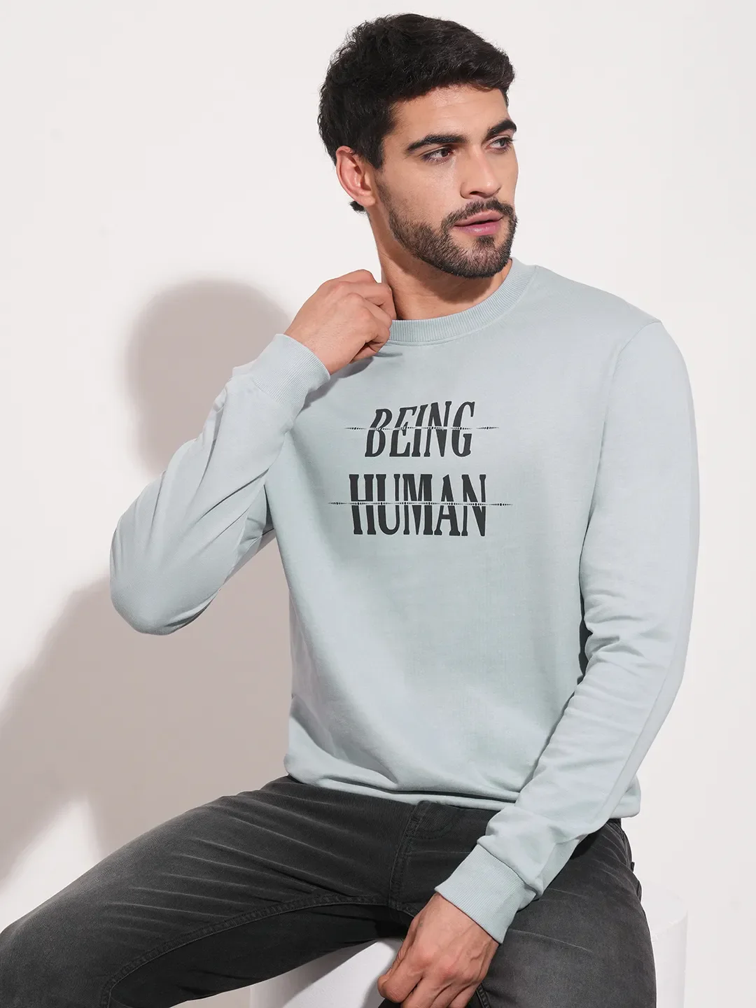 Grey Regular Fit Round Neck Men's Sweatshirt by Being Human Clothing - Image 6