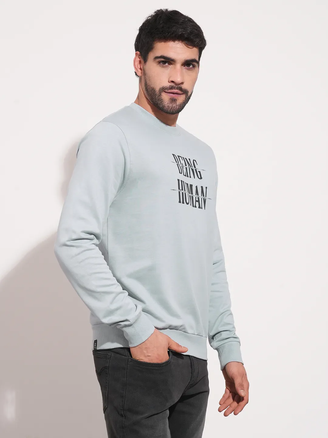 Grey Regular Fit Round Neck Men's Sweatshirt by Being Human Clothing - Image 7