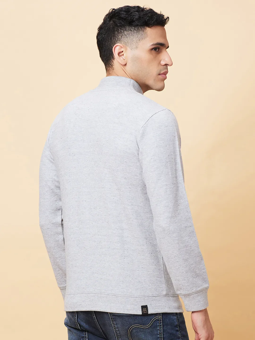Grey Regular Fit High Neck Men's Sweatshirt by Being Human Clothing - Image 3
