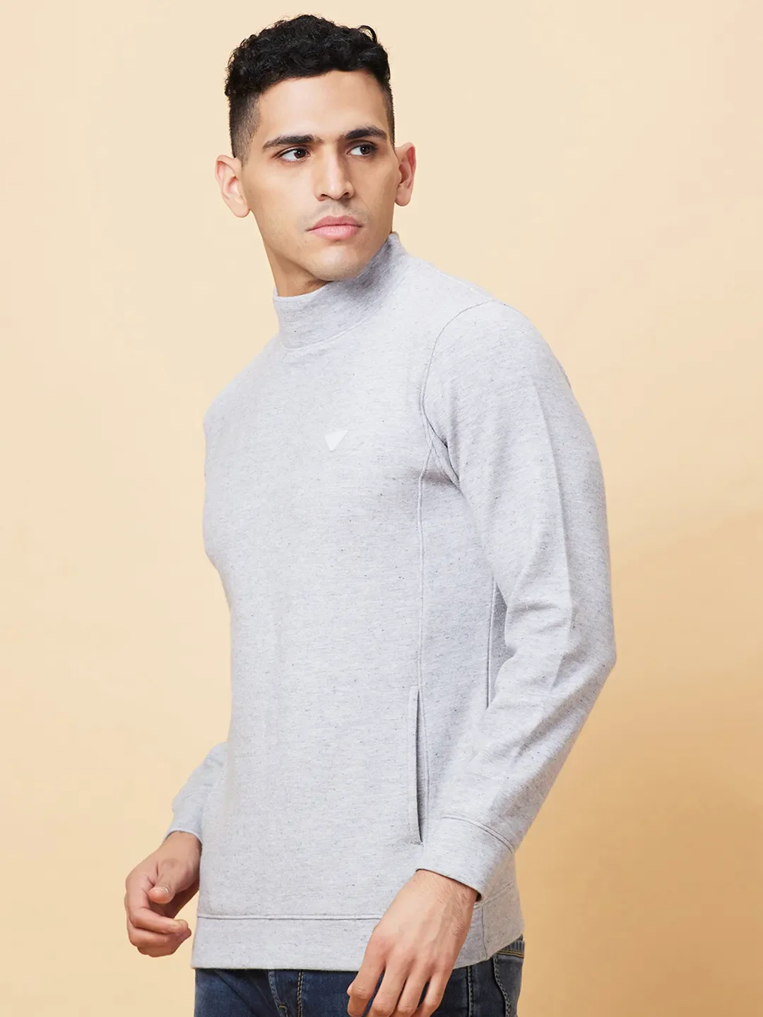 Grey Regular Fit High Neck Men's Sweatshirt by Being Human Clothing - Image 4