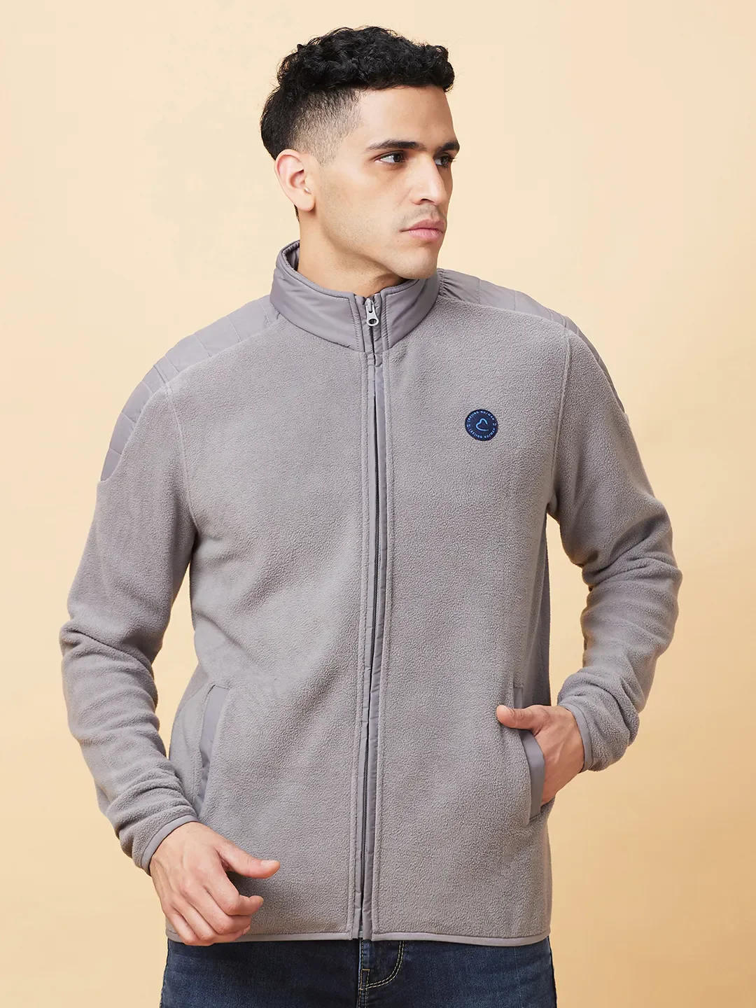 Grey Regular Fit High Neck Long Sleeves Men's Sweatshirt by Being Human Clothing