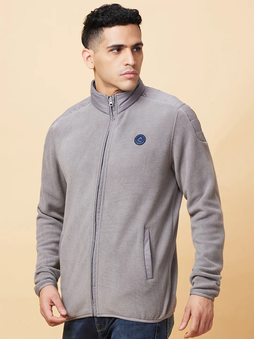 Grey Regular Fit High Neck Long Sleeves Men's Sweatshirt by Being Human Clothing - Image 4
