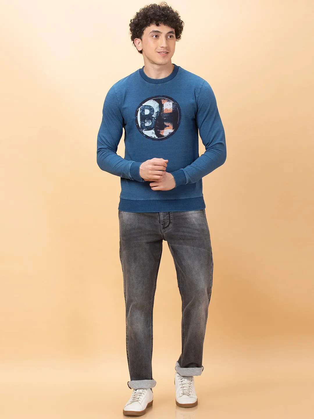 Navy Slim Fit Round Neck Men's Sweatshirt by Being Human Clothing - Image 2