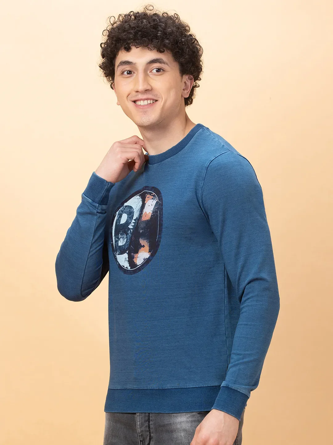 Navy Slim Fit Round Neck Men's Sweatshirt by Being Human Clothing - Image 4