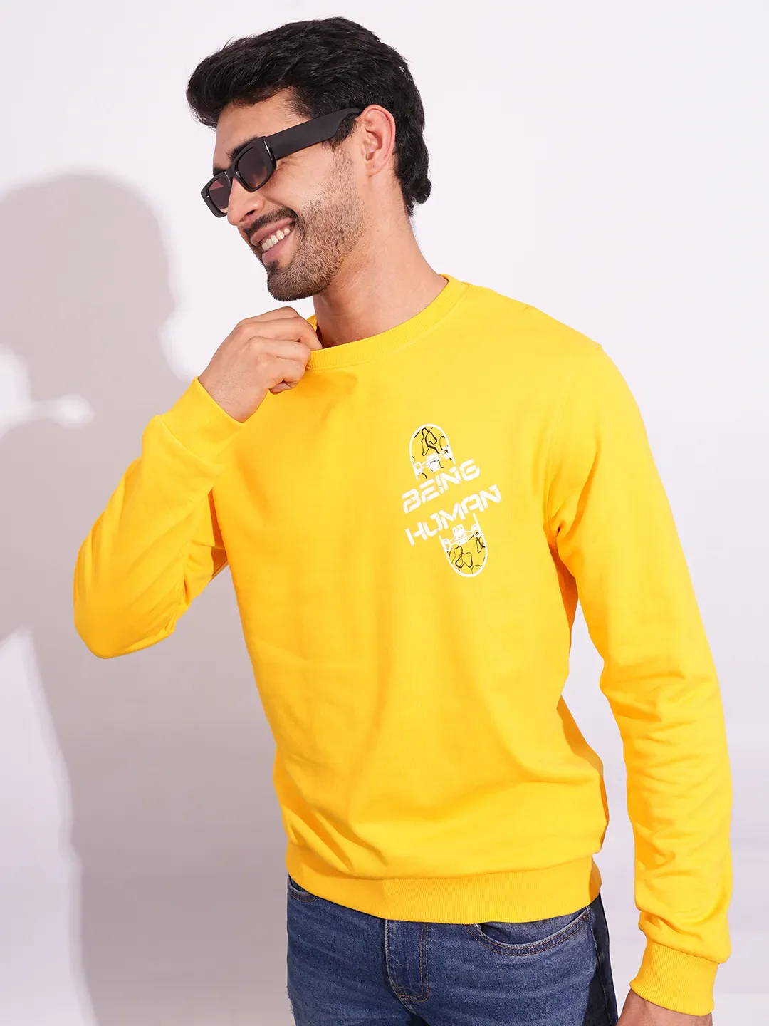 Yellow Regular Fit Round Neck Long Sleeves Men's Sweatshirt by Being Human Clothing - Image 6