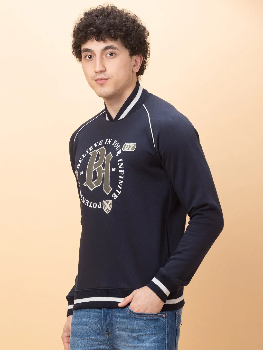 Navy Regular Fit High Neck Men's Sweatshirt by Being Human Clothing - Image 4