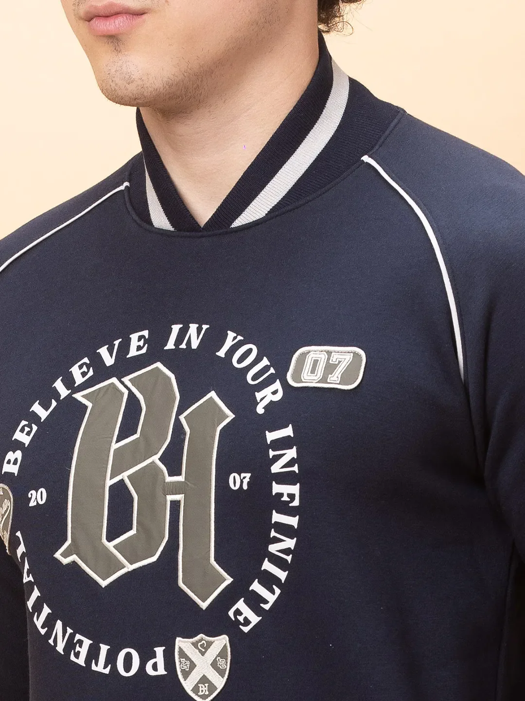 Navy Regular Fit High Neck Men's Sweatshirt by Being Human Clothing - Image 5
