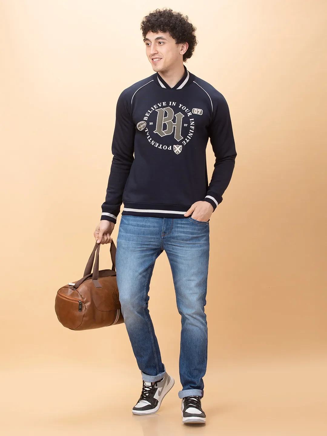 Navy Regular Fit High Neck Men's Sweatshirt by Being Human Clothing - Image 6