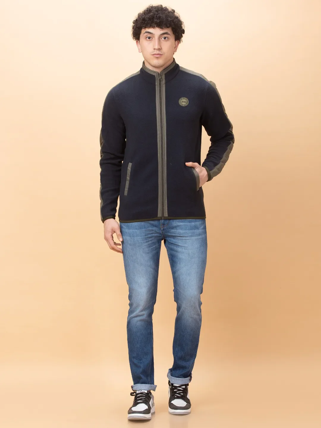 Blue Regular Fit High Neck Long Sleeves Men's Sweatshirt by Being Human Clothing - Image 2