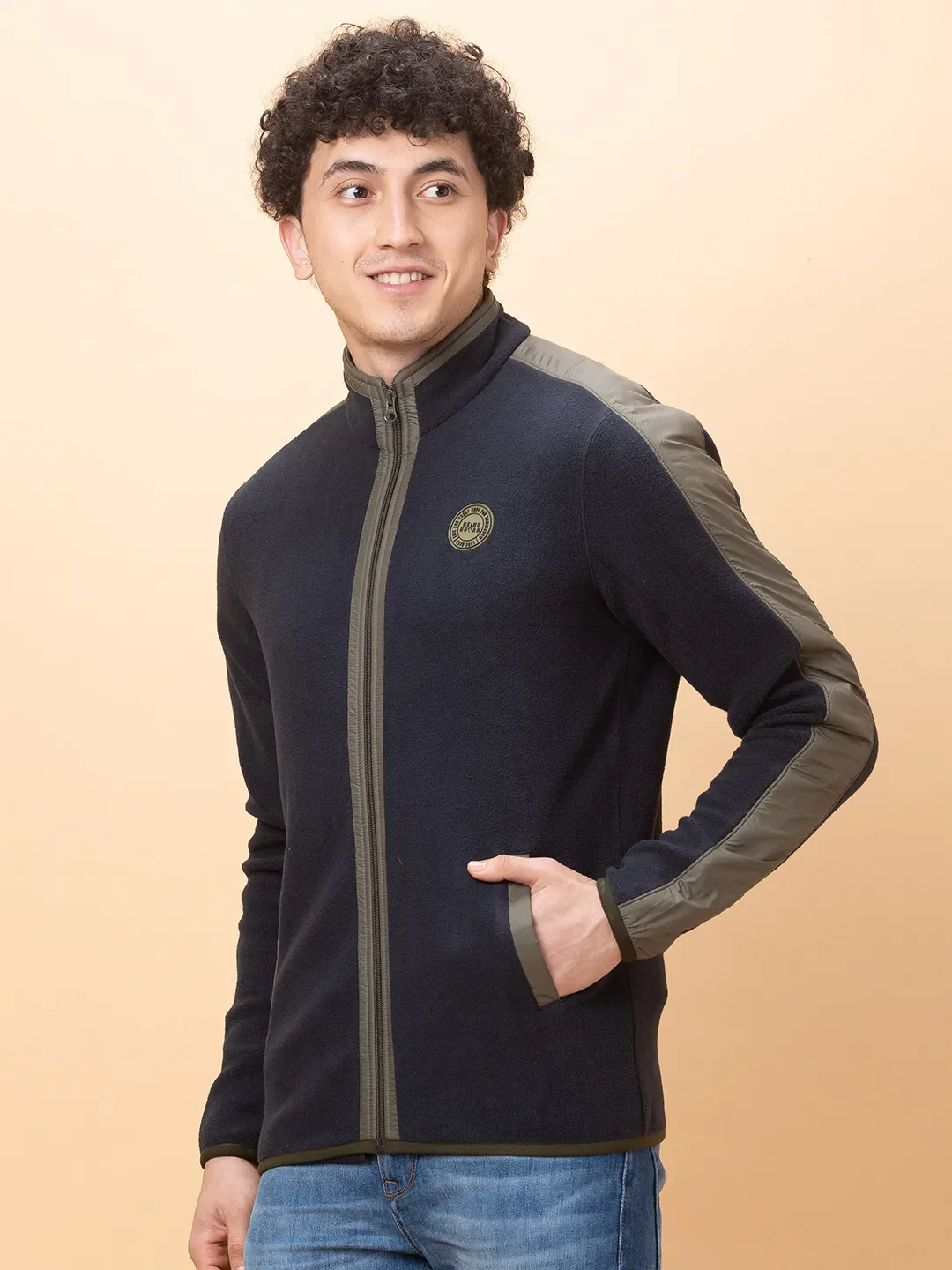 Blue Regular Fit High Neck Long Sleeves Men's Sweatshirt by Being Human Clothing - Image 4