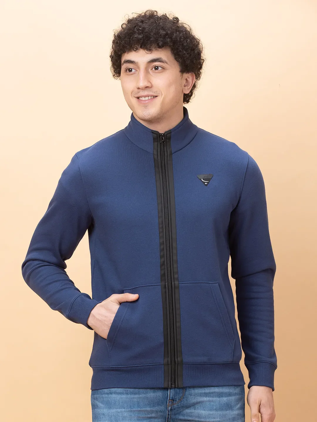 Navy Regular Fit High Neck Men's Sweatshirt by Being Human Clothing