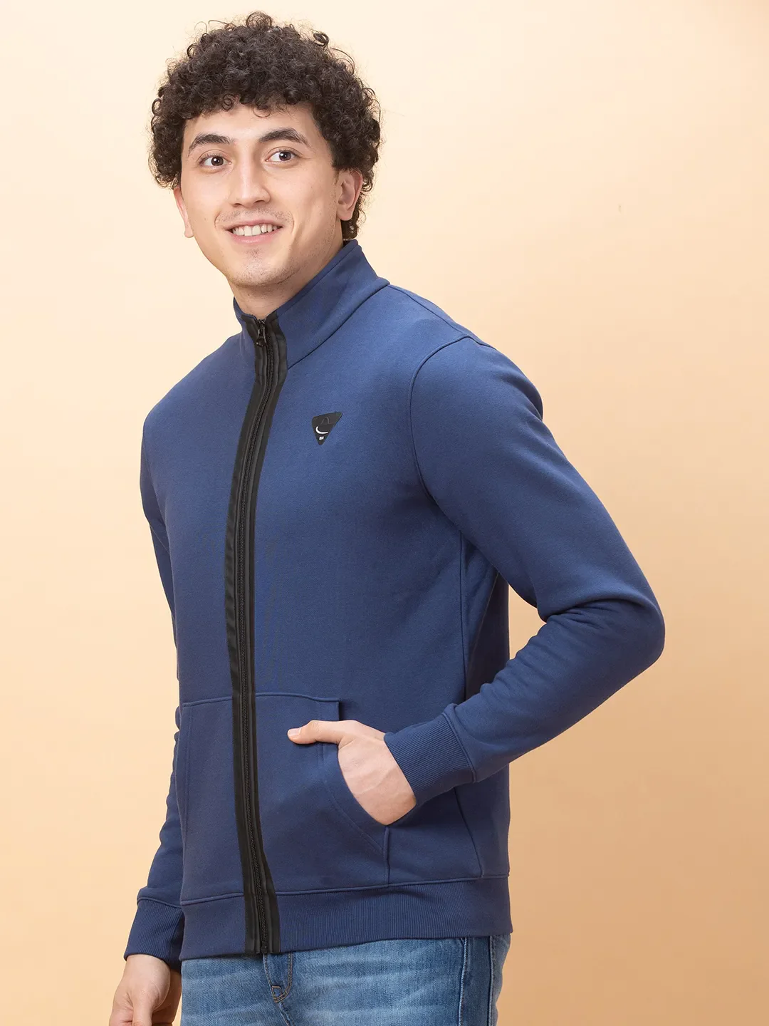 Navy Regular Fit High Neck Men's Sweatshirt by Being Human Clothing - Image 4