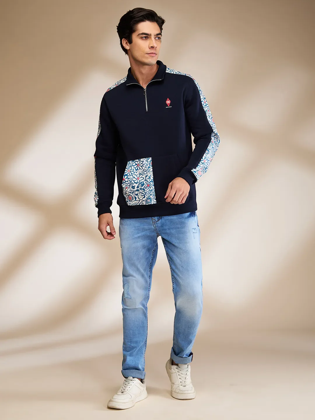 Navy Regular Fit High Neck Men's Sweatshirt by Being Human Clothing - Image 2