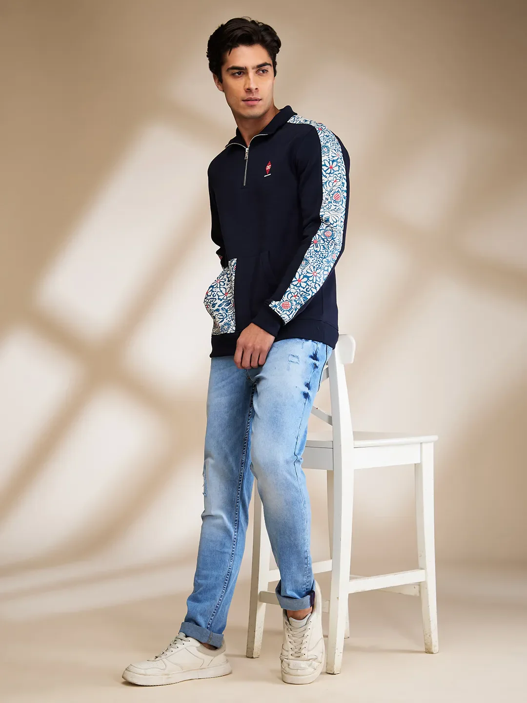 Navy Regular Fit High Neck Men's Sweatshirt by Being Human Clothing - Image 6