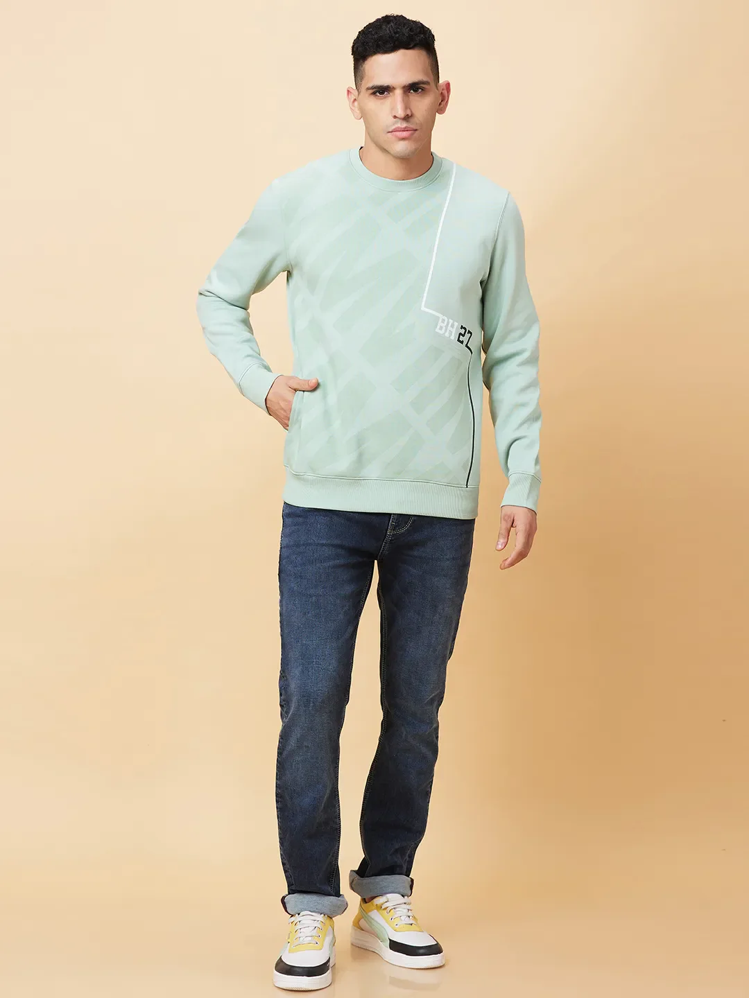 Ocean Green Regular Fit Round Neck Men's Sweatshirt by Being Human Clothing - Image 2