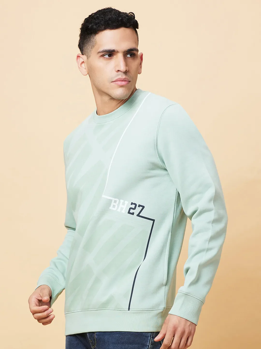 Ocean Green Regular Fit Round Neck Men's Sweatshirt by Being Human Clothing - Image 4