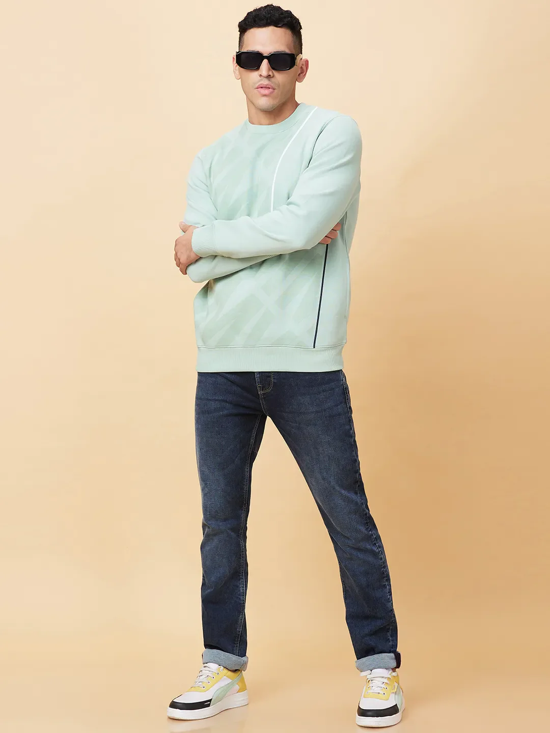 Ocean Green Regular Fit Round Neck Men's Sweatshirt by Being Human Clothing - Image 6