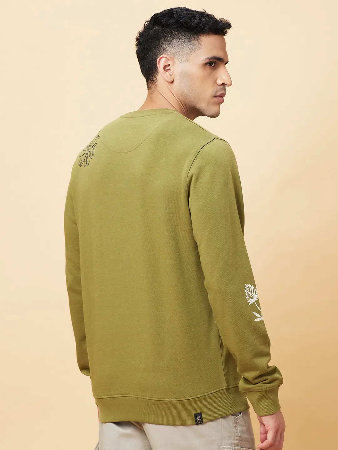 Olive Regular Fit Round Neck Long Sleeves Men's Sweatshirt by Being Human Clothing - Image 3