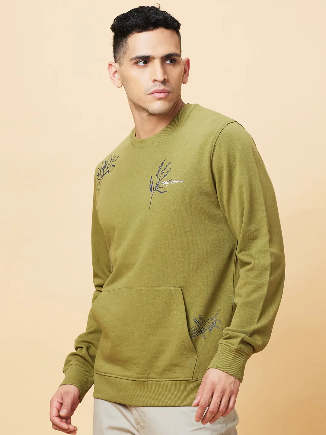 Olive Regular Fit Round Neck Long Sleeves Men's Sweatshirt by Being Human Clothing - Image 4