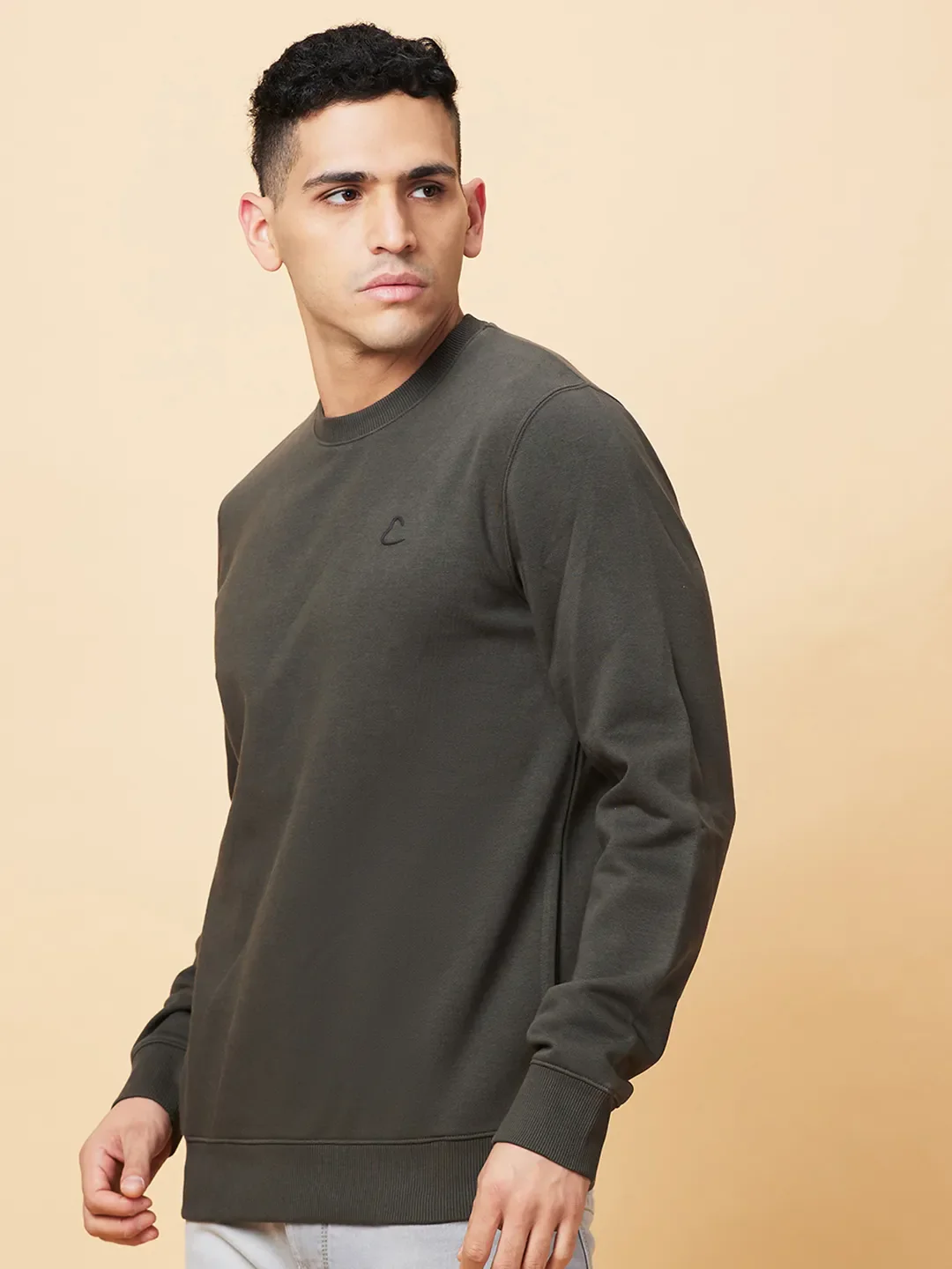 Olive Regular Fit Round Neck Men's Sweatshirt by Being Human Clothing - Image 4