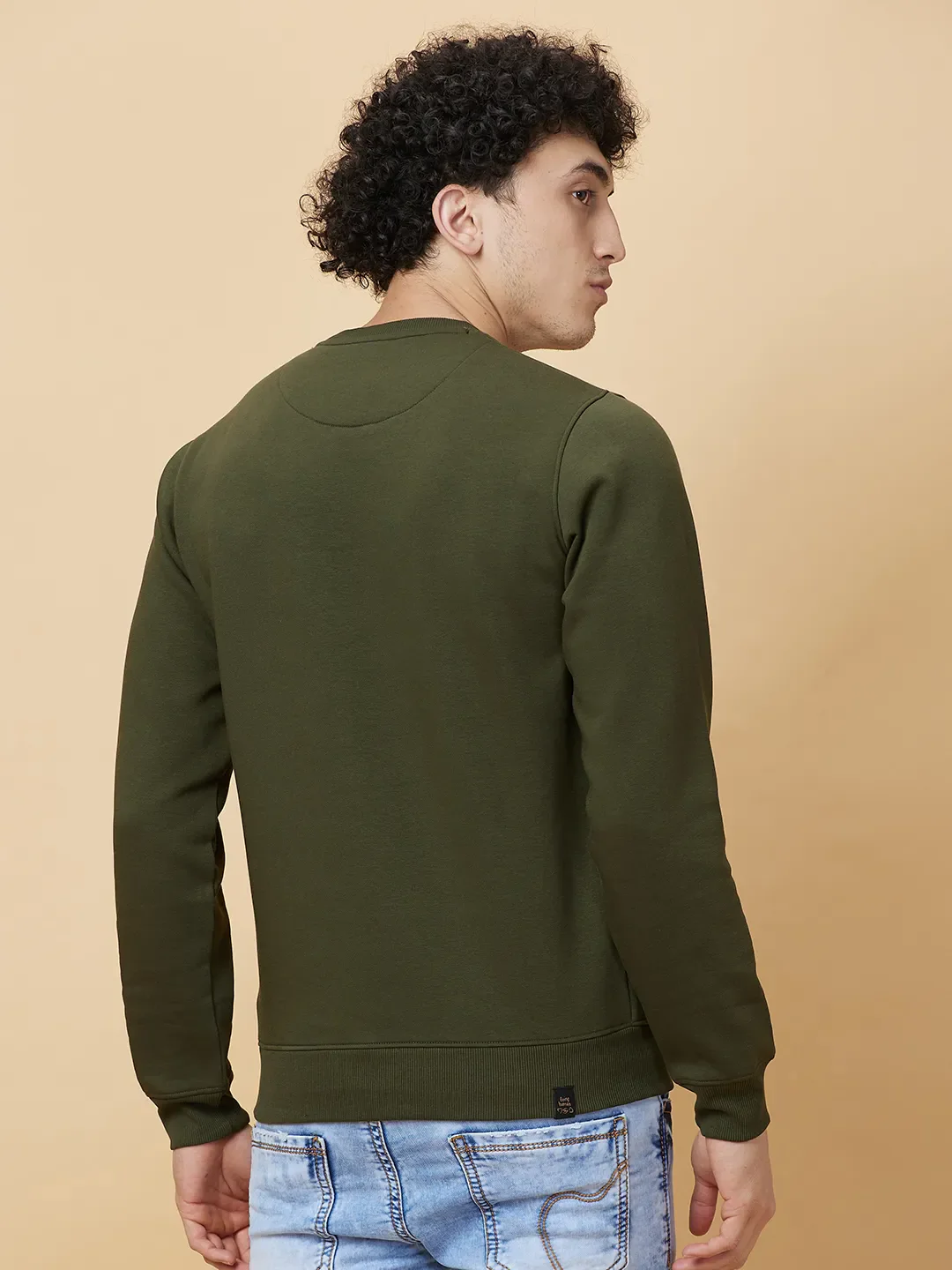 Olive Regular Fit Round Neck Men's Sweatshirt by Being Human Clothing - Image 3