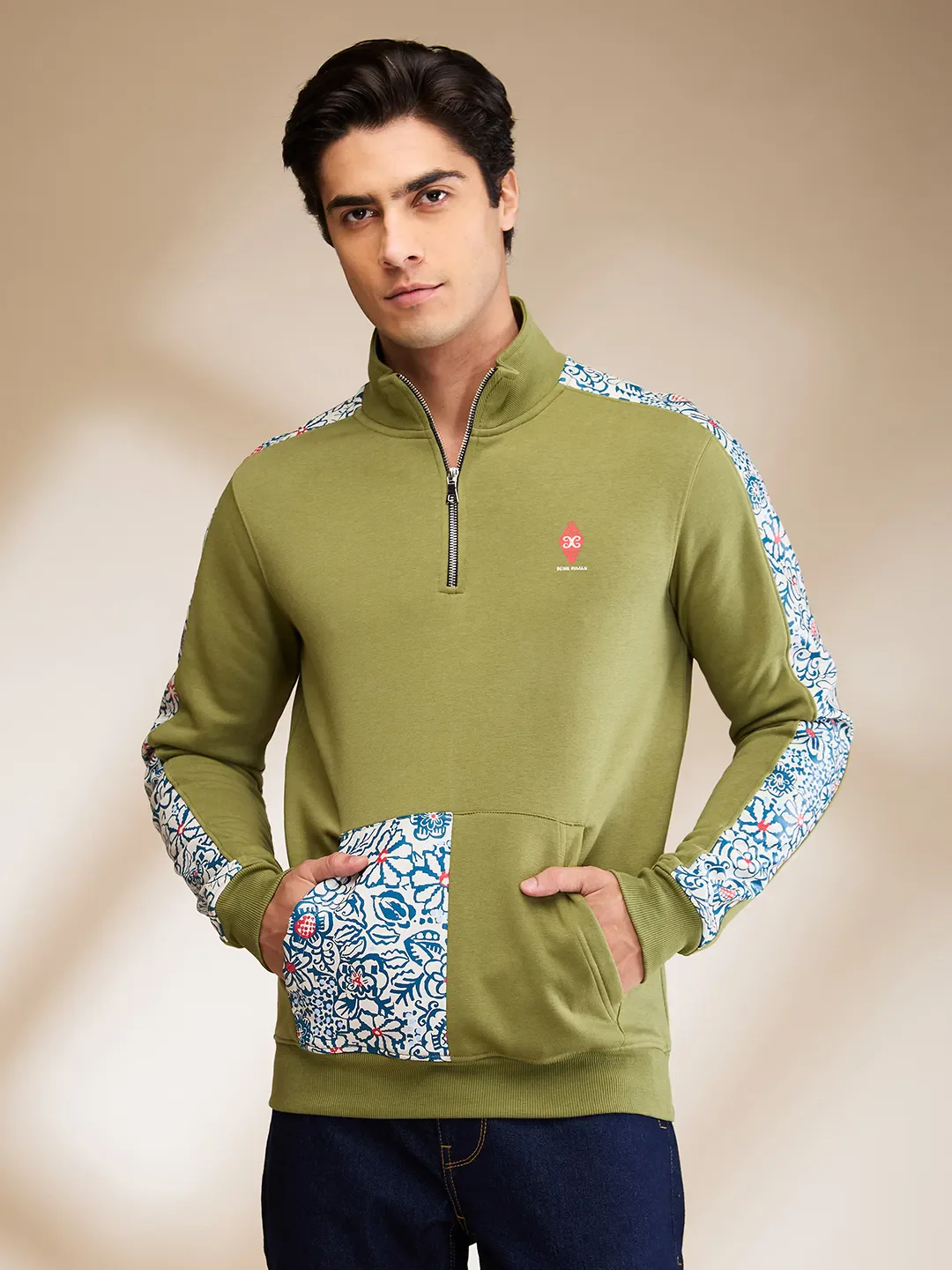 Olive Regular Fit High Neck Men's Sweatshirt by Being Human Clothing