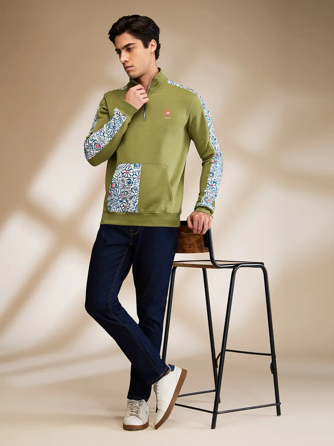 Olive Regular Fit High Neck Men's Sweatshirt by Being Human Clothing - Image 6