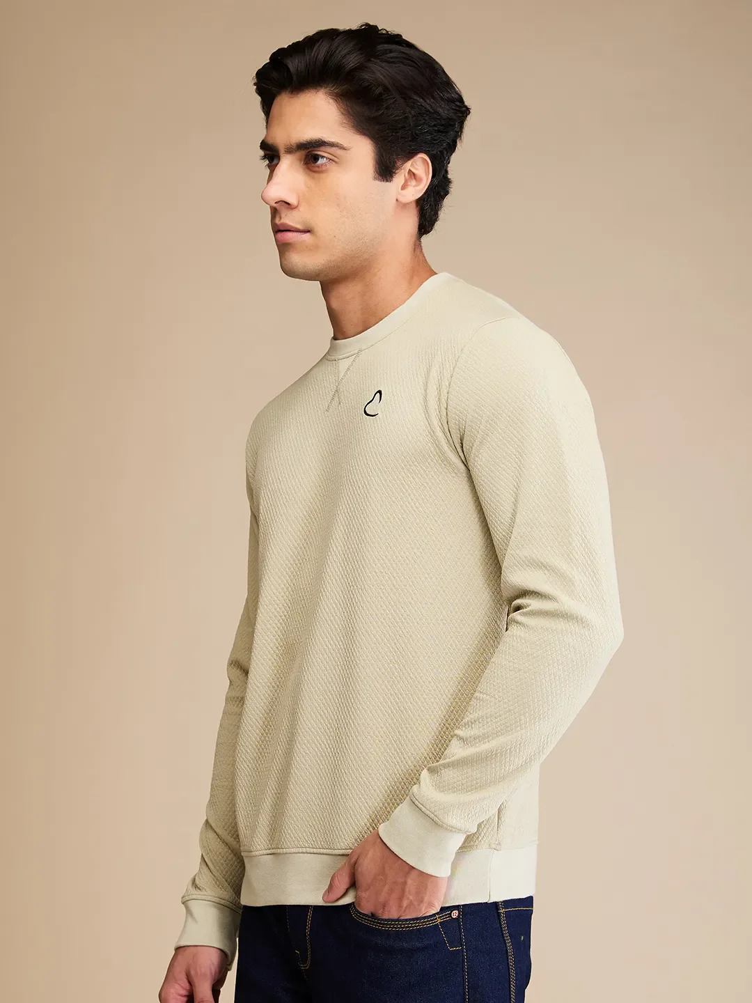 Olive Slim Fit Round Neck Men's Sweatshirt by Being Human Clothing - Image 4