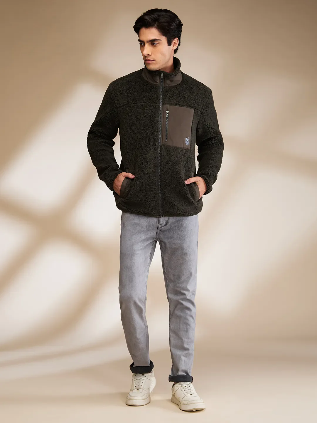 Olive Regular Fit High Neck Men's Sweatshirt by Being Human Clothing - Image 2