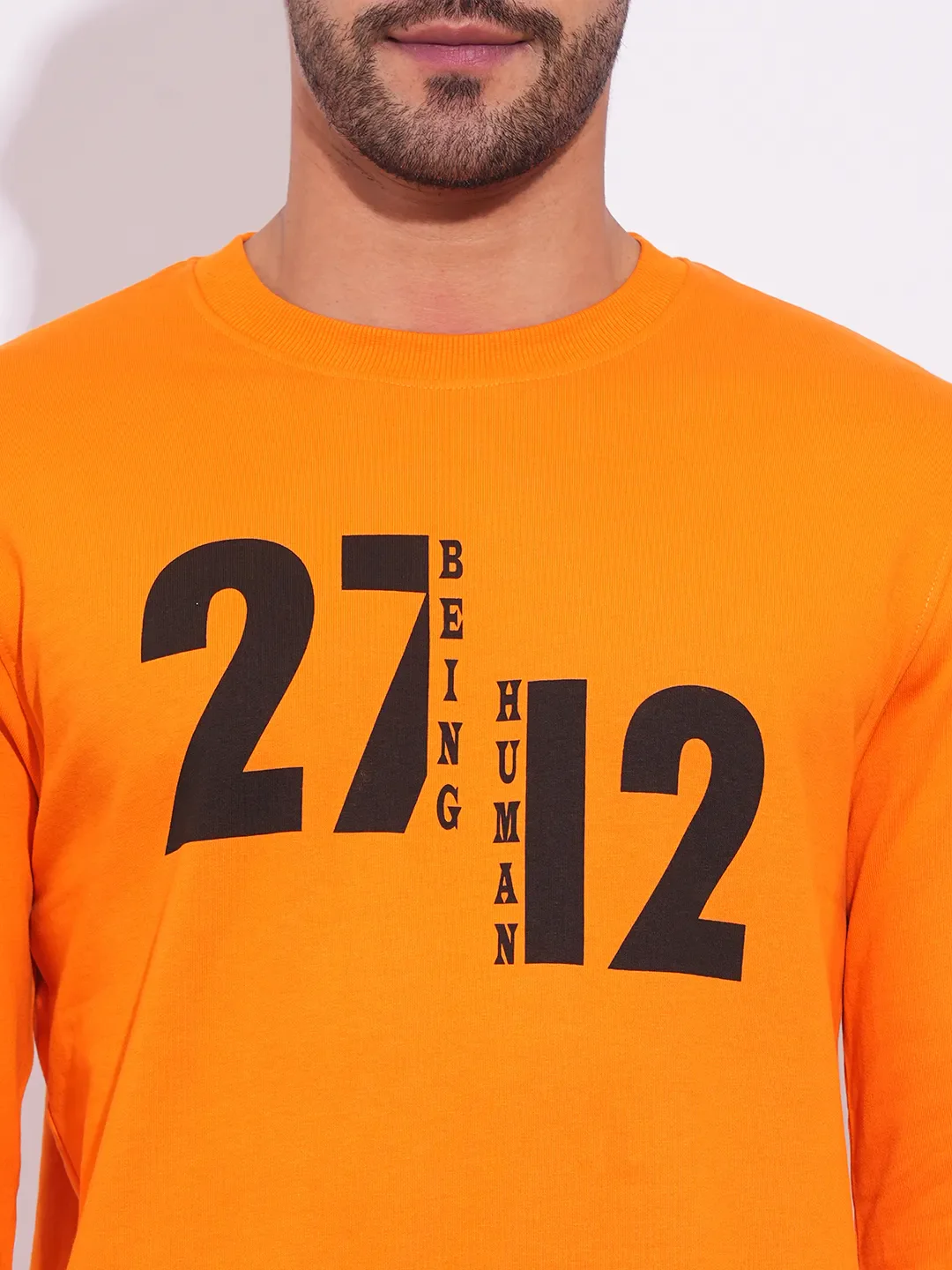 Orange Regular Fit Round Neck Long Sleeves Men's Sweatshirt by Being Human Clothing - Image 5