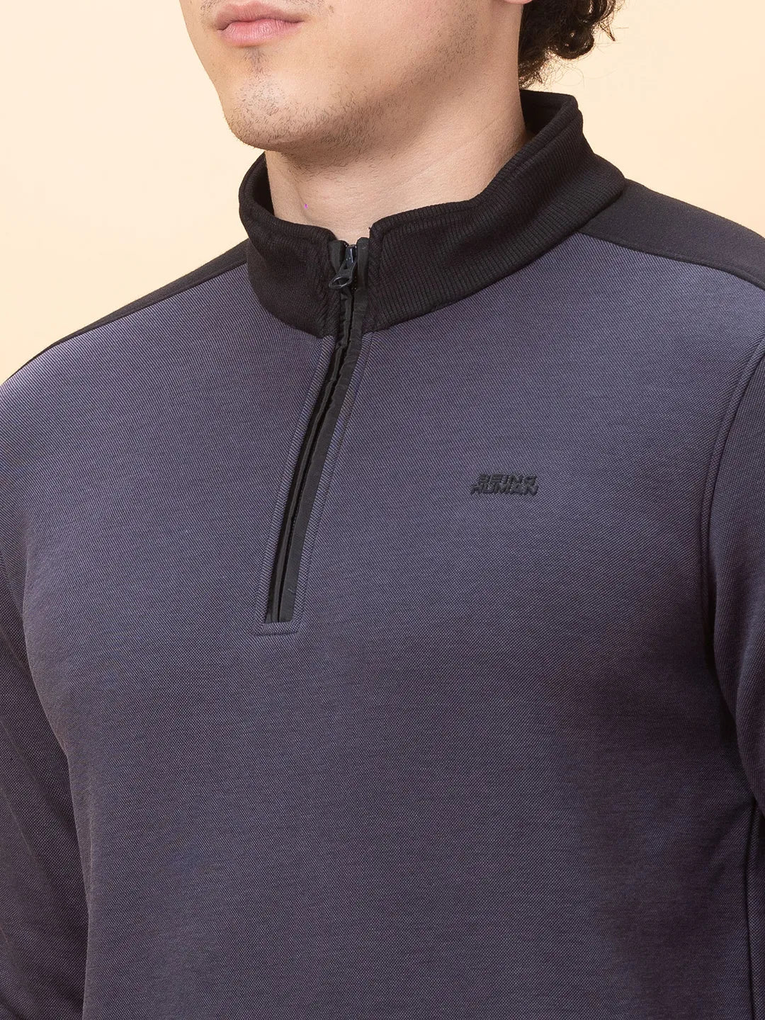 Purple Regular Fit High Neck Long Sleeves Men's Sweatshirt by Being Human Clothing - Image 5