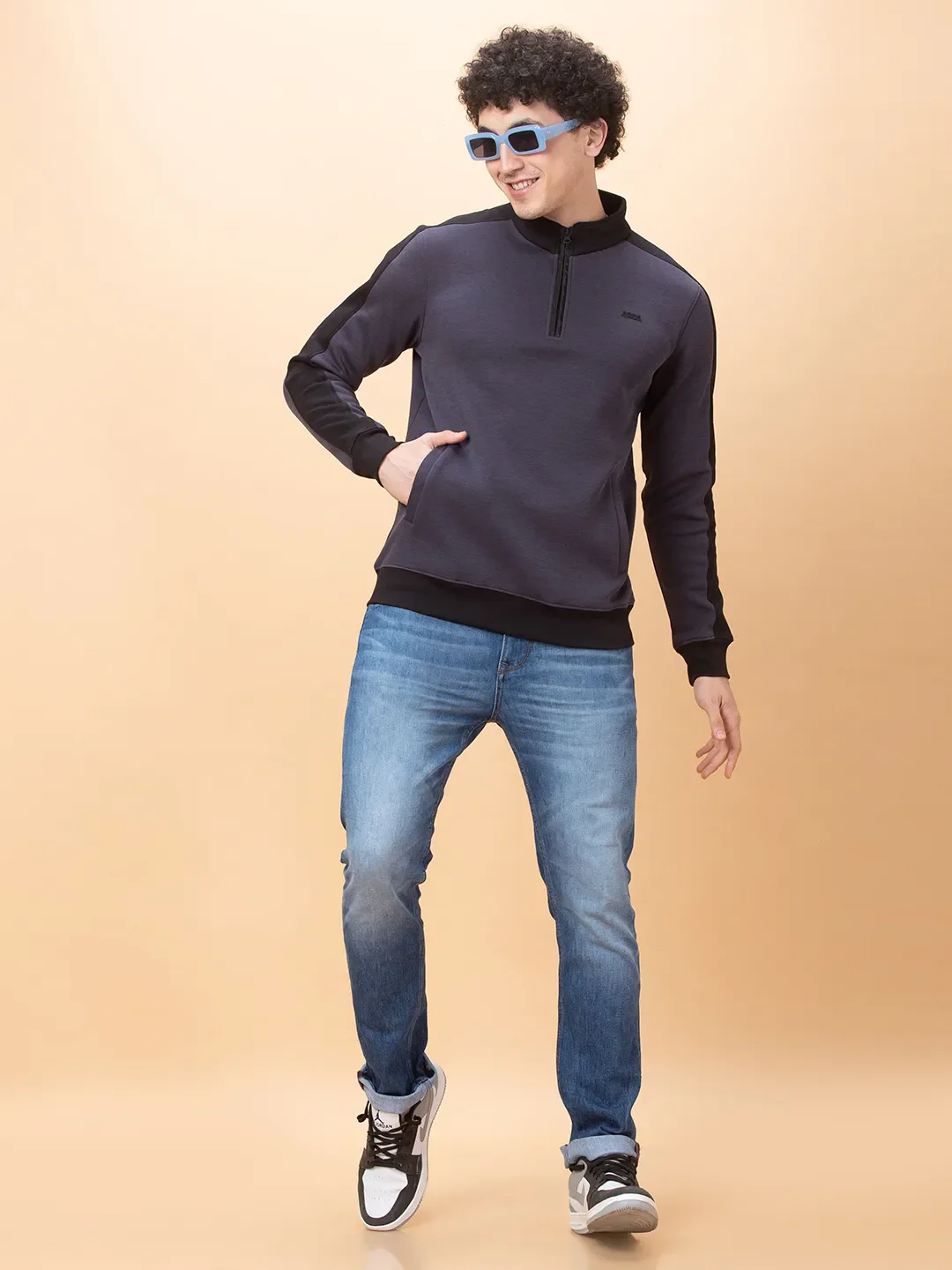 Purple Regular Fit High Neck Long Sleeves Men's Sweatshirt by Being Human Clothing - Image 6