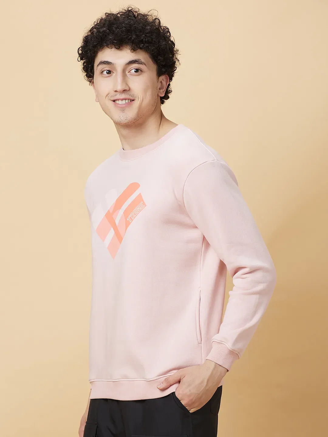 Pink Regular Fit Round Neck Men's Sweatshirt by Being Human Clothing - Image 4