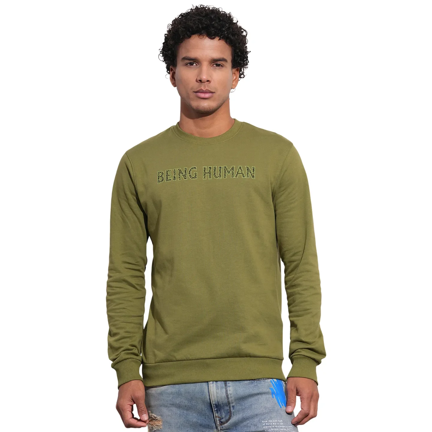 Green Regular Fit Round Neck Men's Sweatshirt by Being Human Clothing
