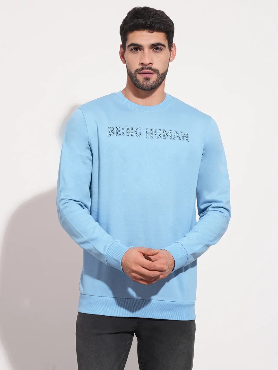 Blue Regular Fit Round Neck Long Sleeves Men's Sweatshirt by Being Human Clothing