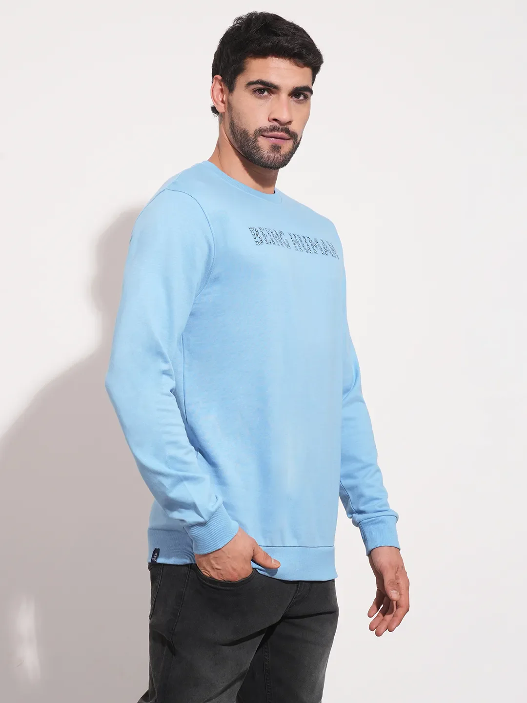 Blue Regular Fit Round Neck Long Sleeves Men's Sweatshirt by Being Human Clothing - Image 6