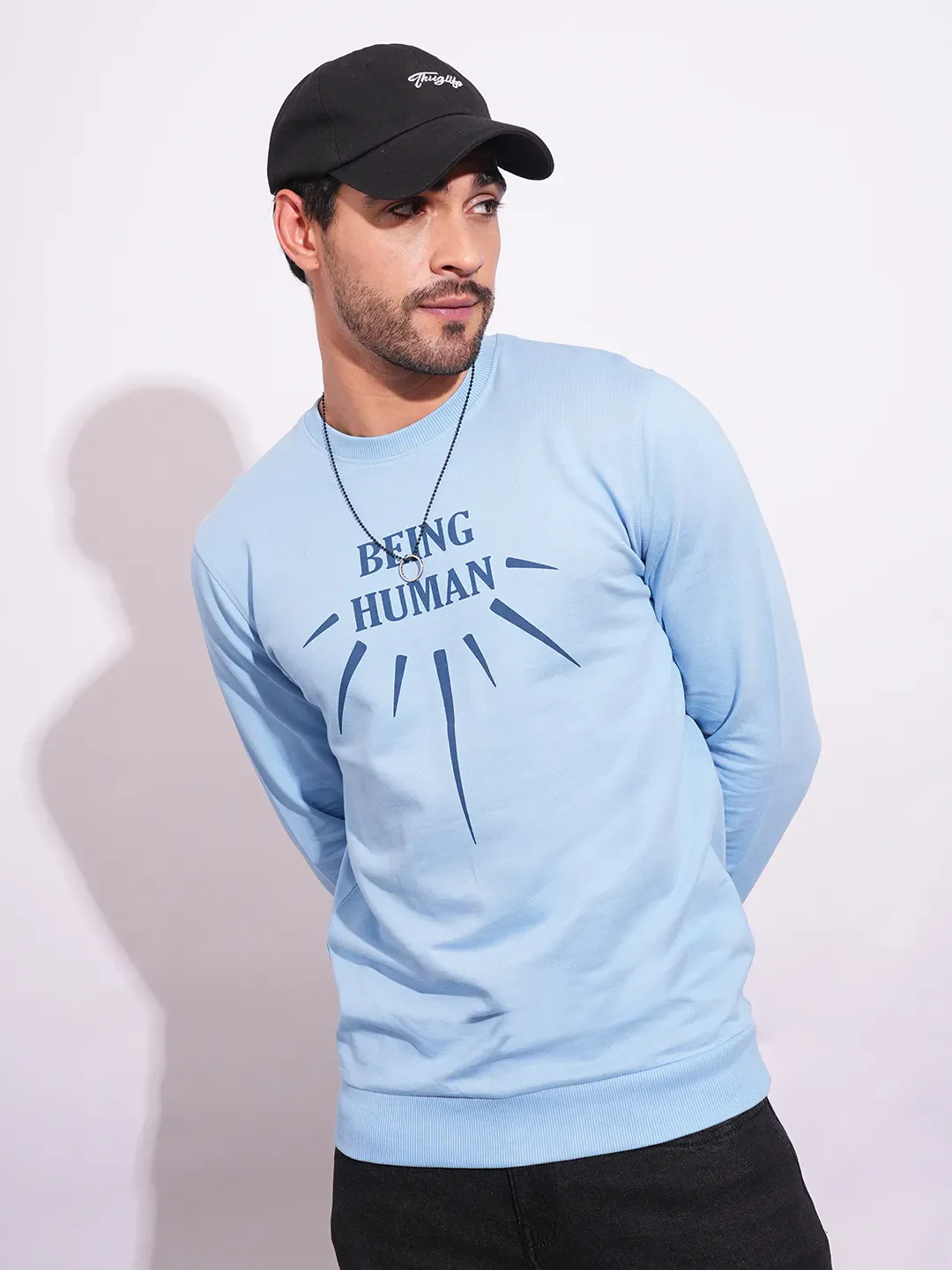 Blue Regular Fit Round Neck Long Sleeves Men's Sweatshirt by Being Human Clothing - Image 6