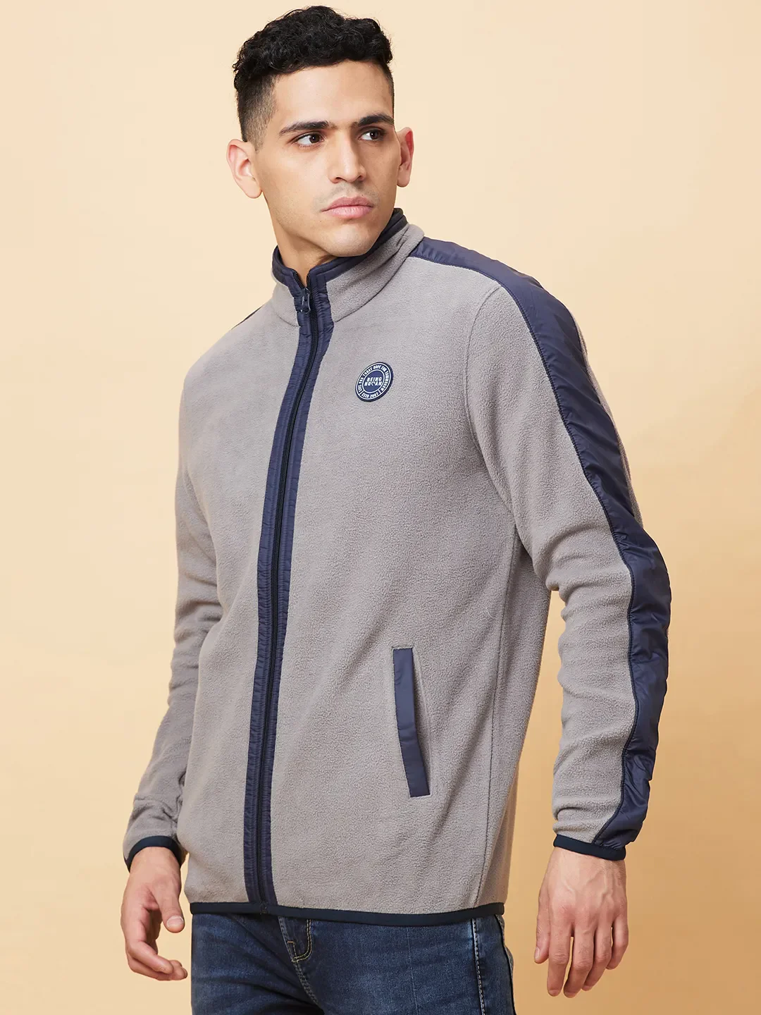 Grey Regular Fit High Neck Men's Sweatshirt by Being Human Clothing - Image 4