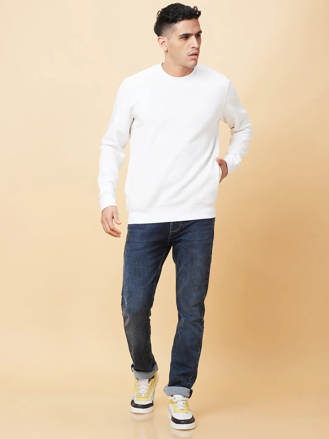 White Regular Fit Round Neck Men's Sweatshirt by Being Human Clothing - Image 2