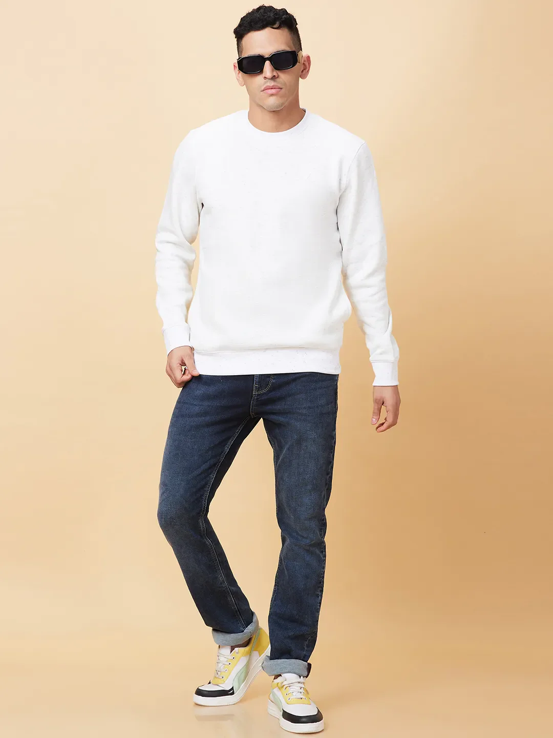 White Regular Fit Round Neck Men's Sweatshirt by Being Human Clothing - Image 6