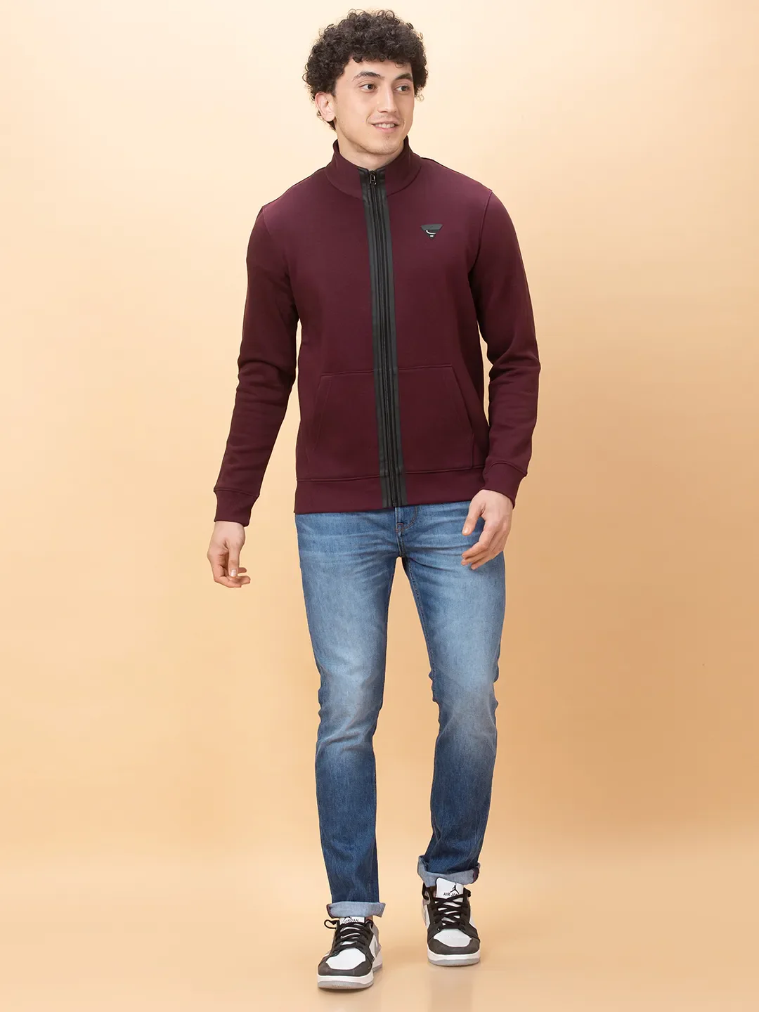 Red Regular Fit High Neck Long Sleeves Men's Sweatshirt by Being Human Clothing - Image 2