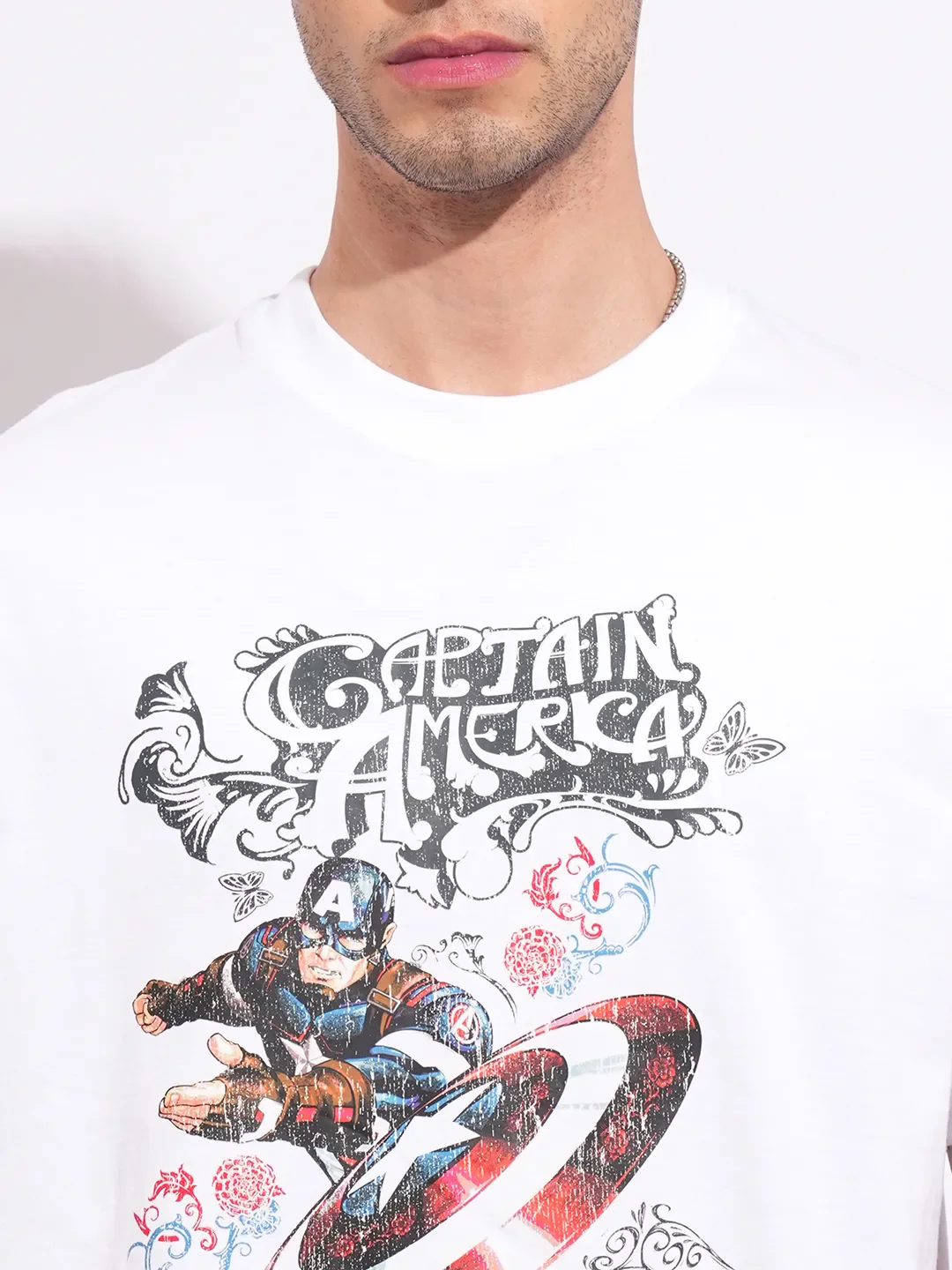 Captain America White Easy Fit Round Neck Men's T-Shirt by Being Human Clothing - Image 5